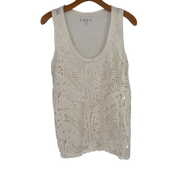 Loft Womens ivory Sleeveless Palm Lace Top Tank size medium - Picture 2 of 6